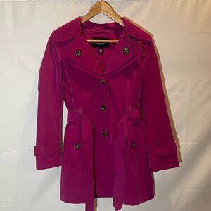 London Fog Magenta Short Belted Trench Coat Hooded Rain Jacket Windbreaker XS